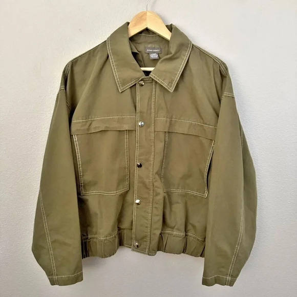 SANS SOUCI | Army Green Contrast Topstitch Moto Jacket Utility | Size Large - Picture 1 of 7